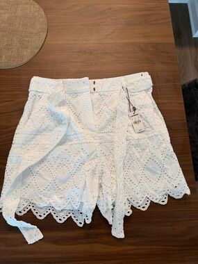 Express White Eyelet High-Waist Tie Shorts